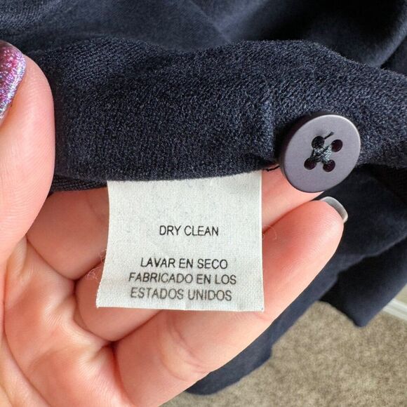 Eileen Fisher High Collar Lightweight Jacket Large Navy Rayon Easy Fit Coastal - Picture 9 of 10